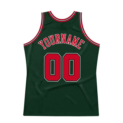 Custom Hunter Green Red-Black Authentic Throwback Basketball Jersey - Sky-Custom
