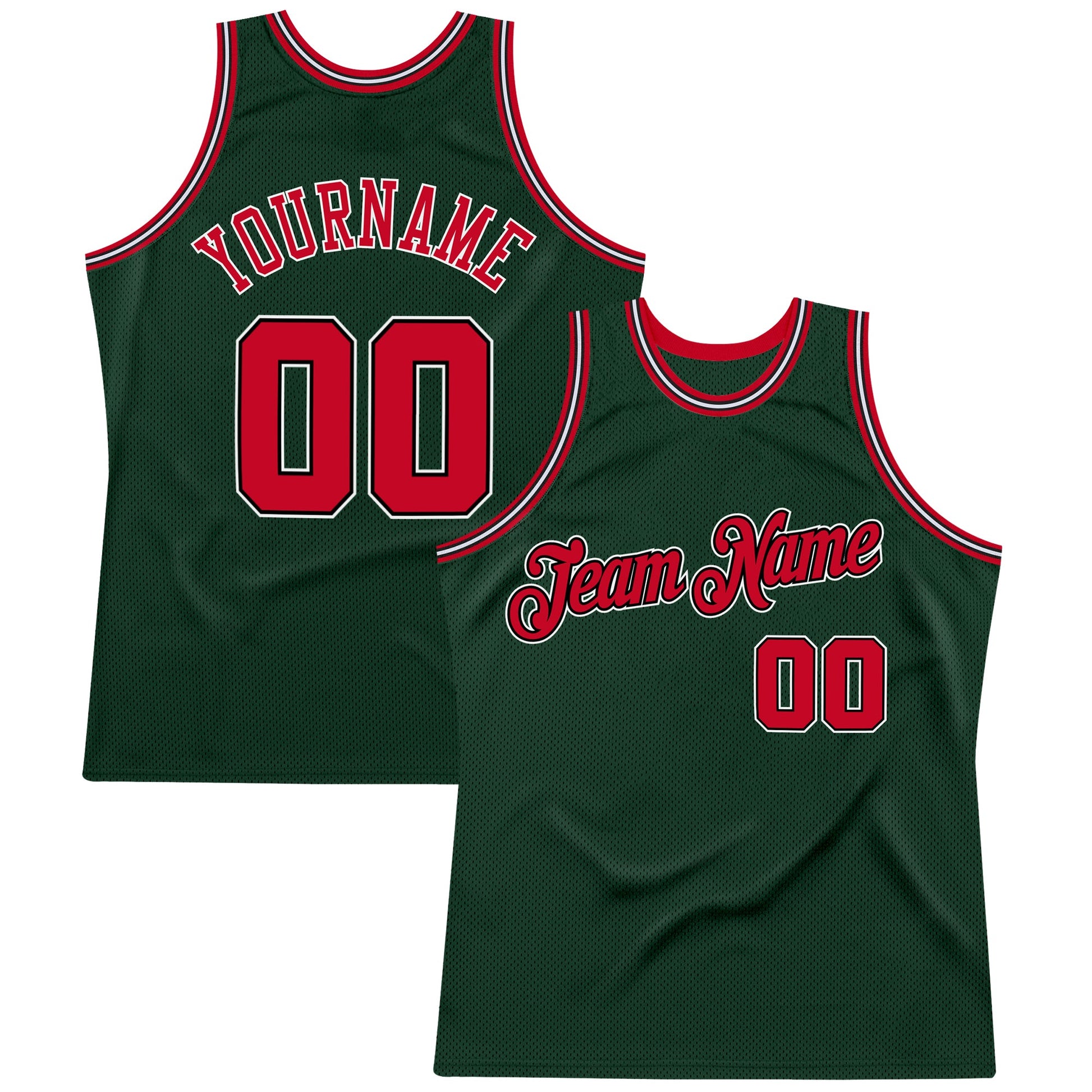 Custom Hunter Green Red-Black Authentic Throwback Basketball Jersey - Sky-Custom