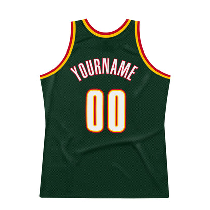 Custom Hunter Green White-Red Authentic Throwback Basketball Jersey - Sky-Custom