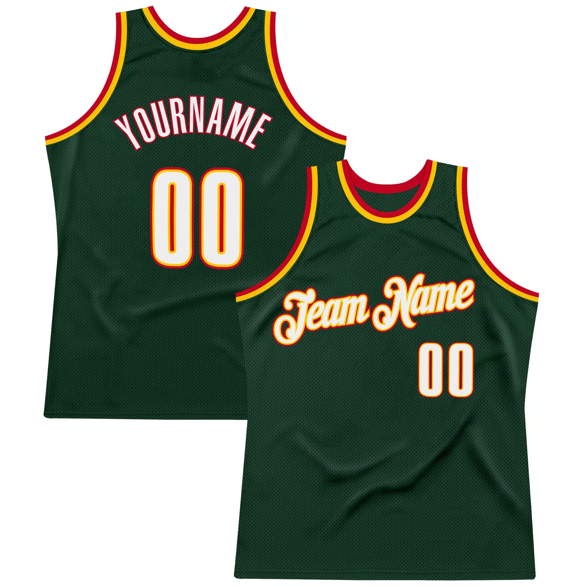 Custom Hunter Green White-Red Authentic Throwback Basketball Jersey - Sky-Custom
