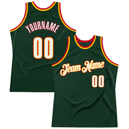 Custom Hunter Green White-Red Authentic Throwback Basketball Jersey - Sky-Custom