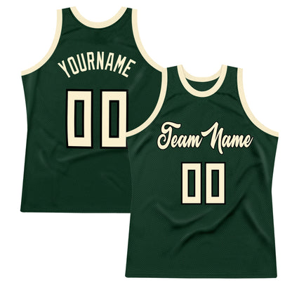 Custom Hunter Green Cream-Black Authentic Throwback Basketball Jersey - Sky-Custom
