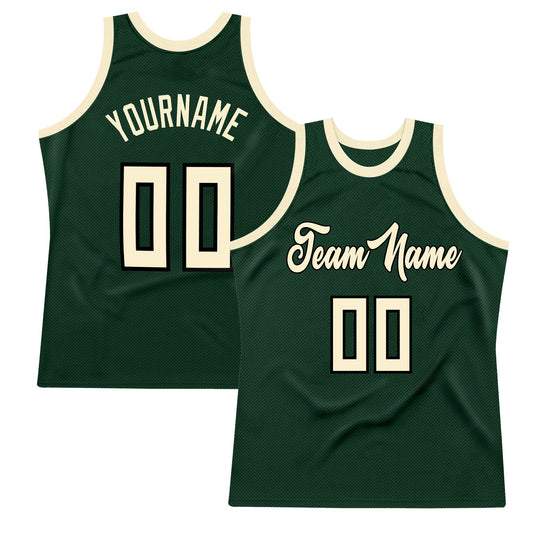 Custom Hunter Green Cream-Black Authentic Throwback Basketball Jersey - Sky-Custom