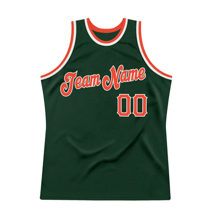 Custom Hunter Green Orange-White Authentic Throwback Basketball Jersey - Sky-Custom