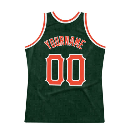 Custom Hunter Green Orange-White Authentic Throwback Basketball Jersey - Sky-Custom