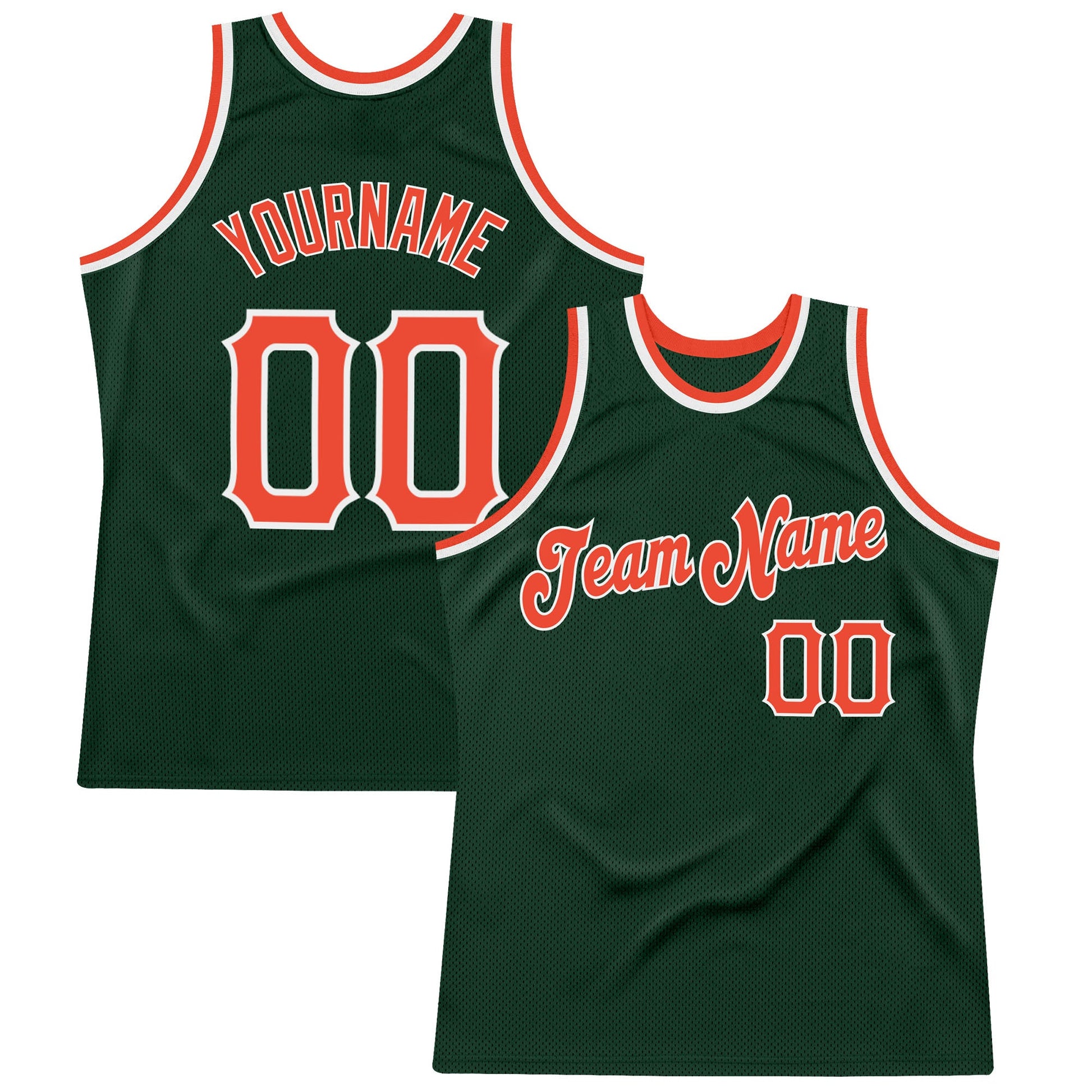 Custom Hunter Green Orange-White Authentic Throwback Basketball Jersey - Sky-Custom