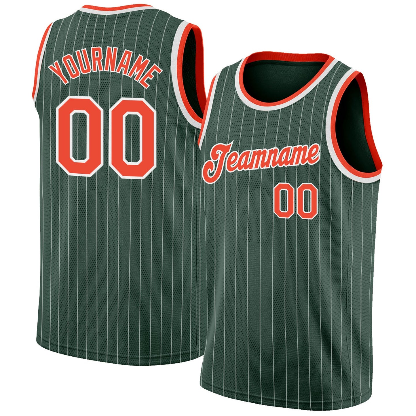 Custom Hunter Green White Pinstripe Orange-White Authentic Basketball Jersey - Sky-Custom