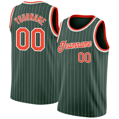 Custom Hunter Green White Pinstripe Orange-White Authentic Basketball Jersey - Sky-Custom
