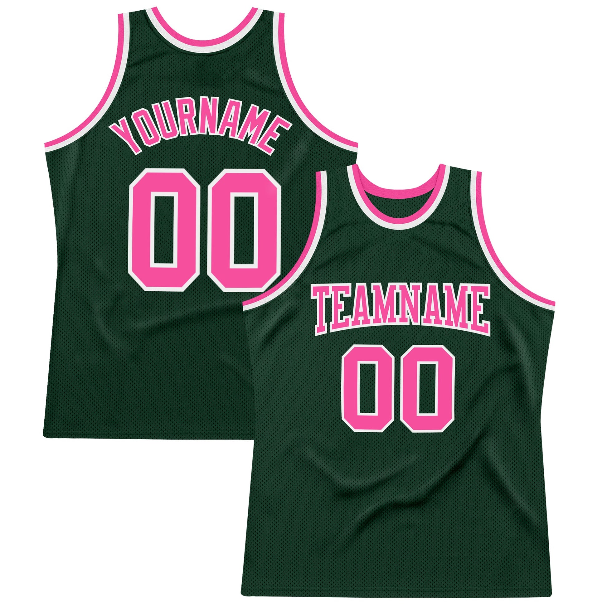 Custom Hunter Green Pink-White Authentic Throwback Basketball Jersey - Sky-Custom