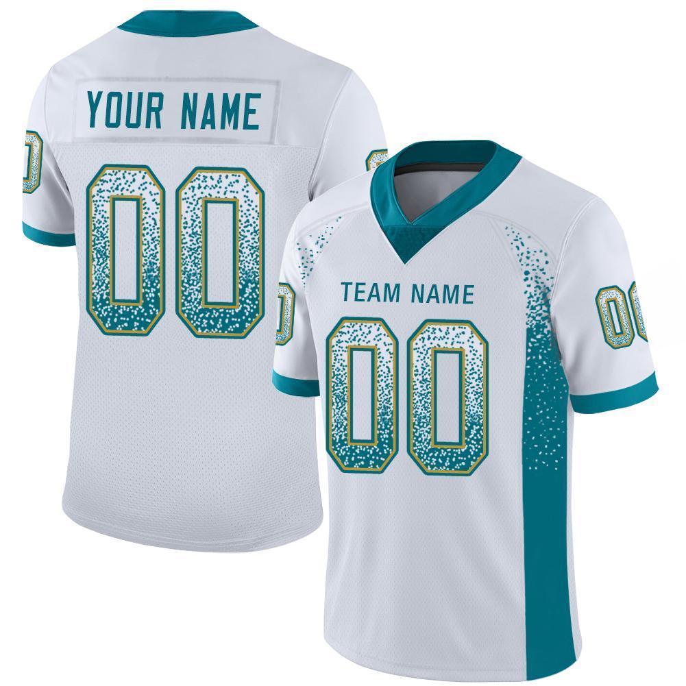 Custom White Teal-Old Gold Mesh Drift Fashion Football Jersey - Sky-Custom