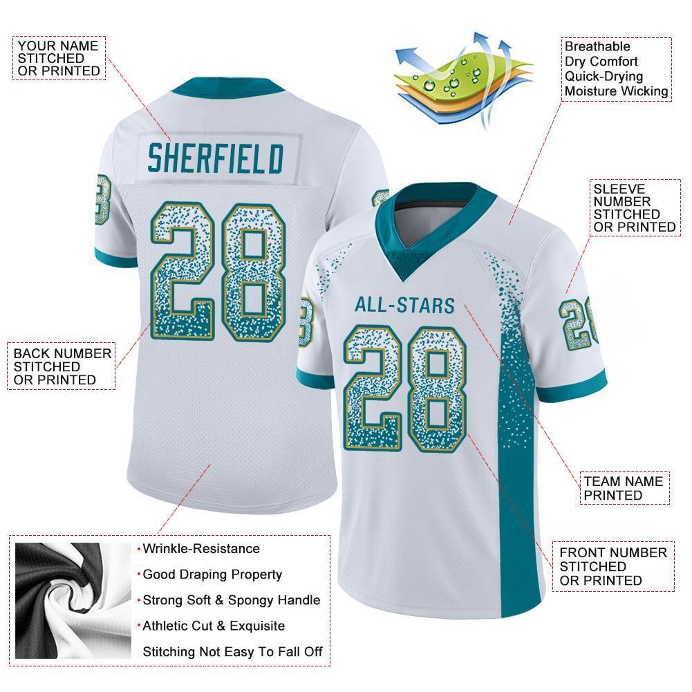 Custom White Teal-Old Gold Mesh Drift Fashion Football Jersey - Sky-Custom