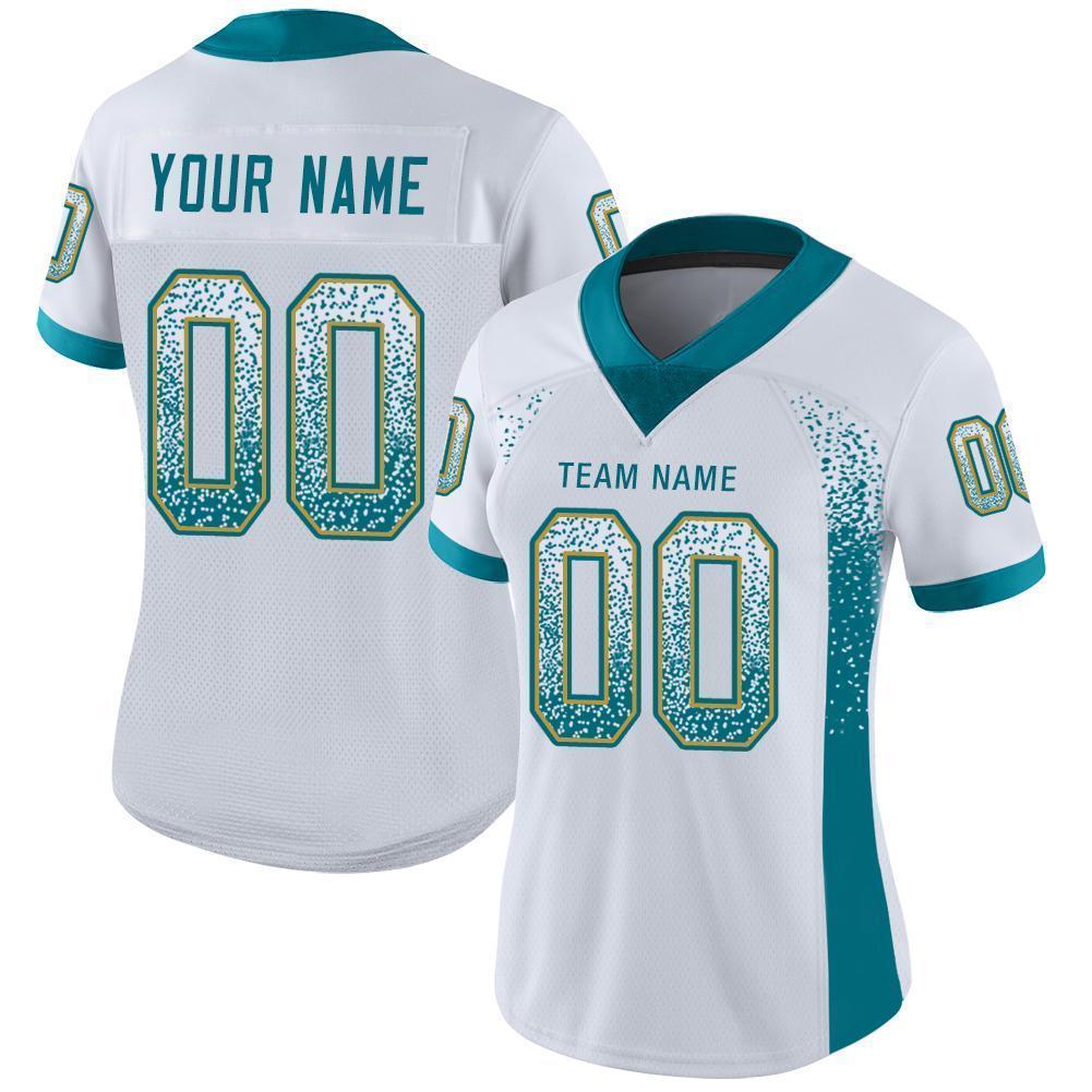 Custom White Teal-Old Gold Mesh Drift Fashion Football Jersey - Sky-Custom