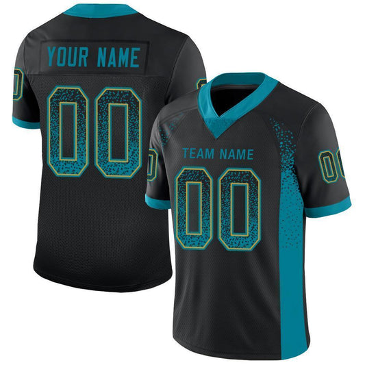 Custom Black Teal-Old Gold Mesh Drift Fashion Football Jersey - Sky-Custom