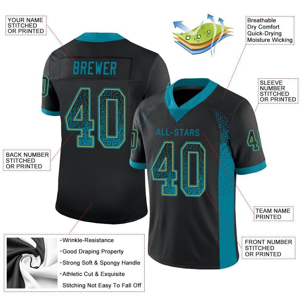 Custom Black Teal-Old Gold Mesh Drift Fashion Football Jersey - Sky-Custom