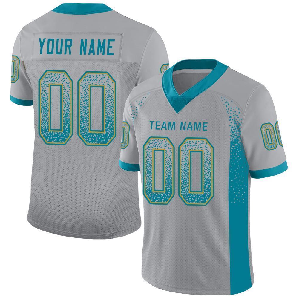Custom Light Gray Teal-Old Gold Mesh Drift Fashion Football Jersey - Sky-Custom