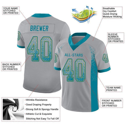 Custom Light Gray Teal-Old Gold Mesh Drift Fashion Football Jersey - Sky-Custom