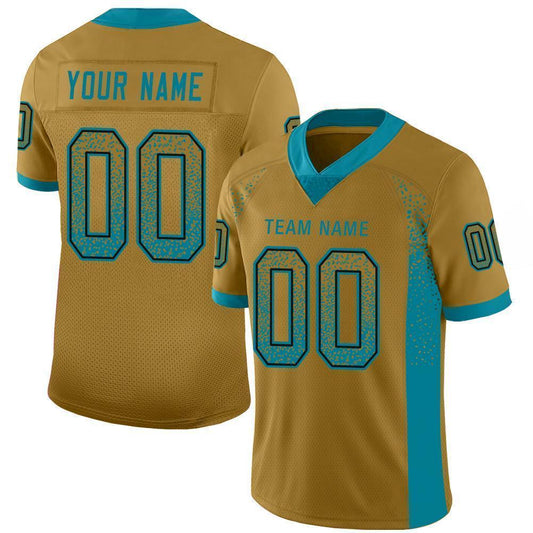 Custom Old Gold Teal-Black Mesh Drift Fashion Football Jersey - Sky-Custom