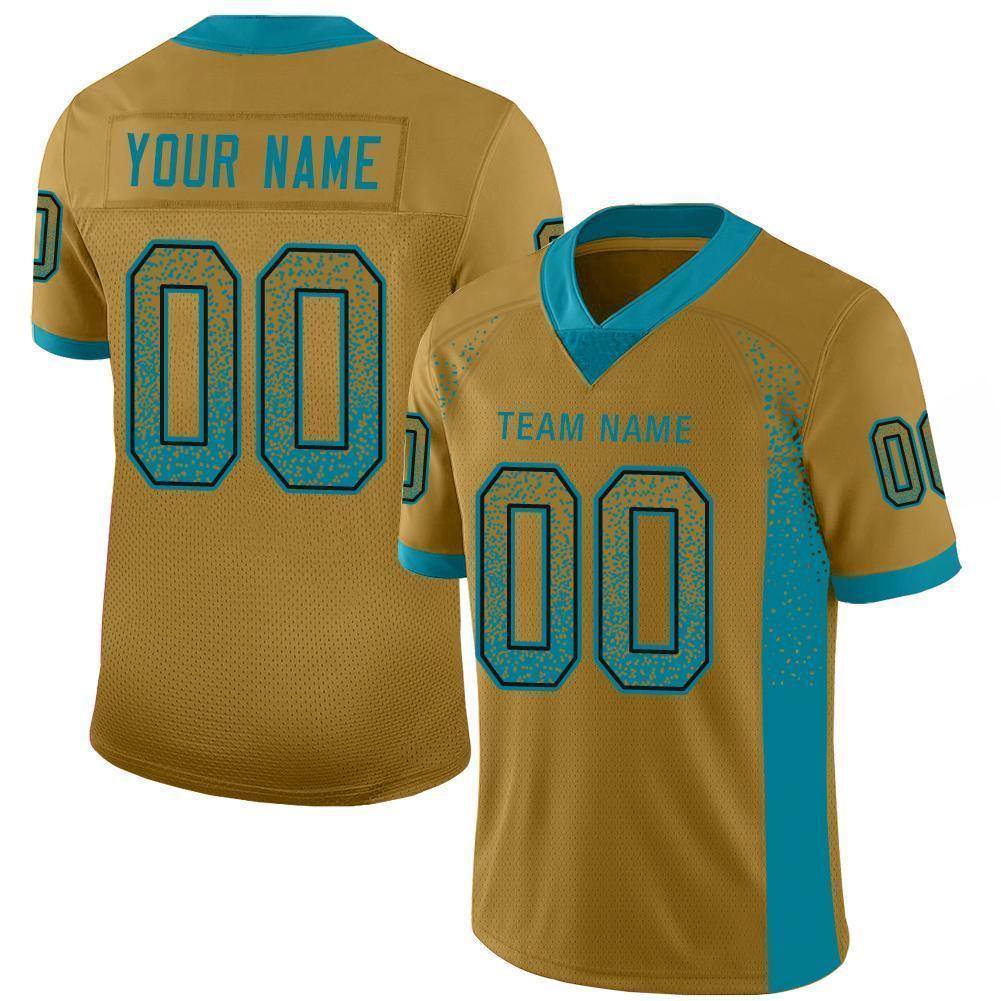 Custom Old Gold Teal-Black Mesh Drift Fashion Football Jersey - Sky-Custom