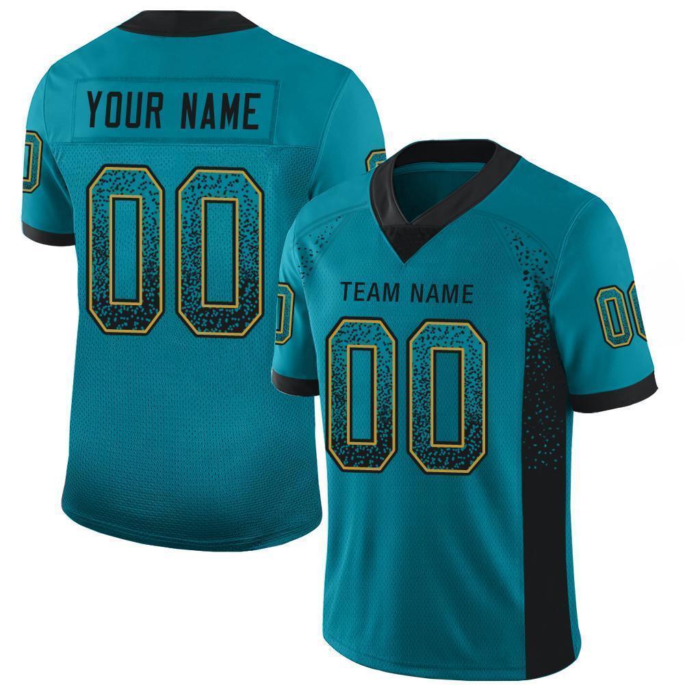 Custom Teal Black-Old Gold Mesh Drift Fashion Football Jersey - Sky-Custom