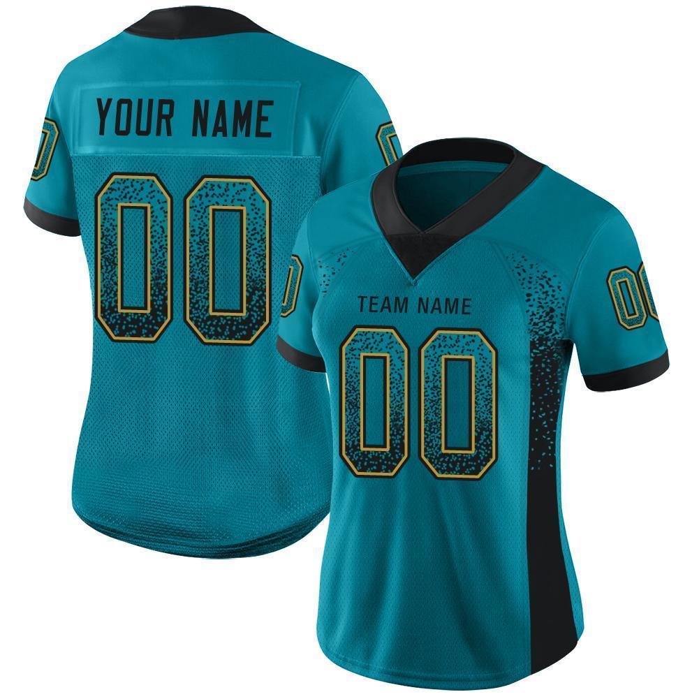 Custom Teal Black-Old Gold Mesh Drift Fashion Football Jersey - Sky-Custom