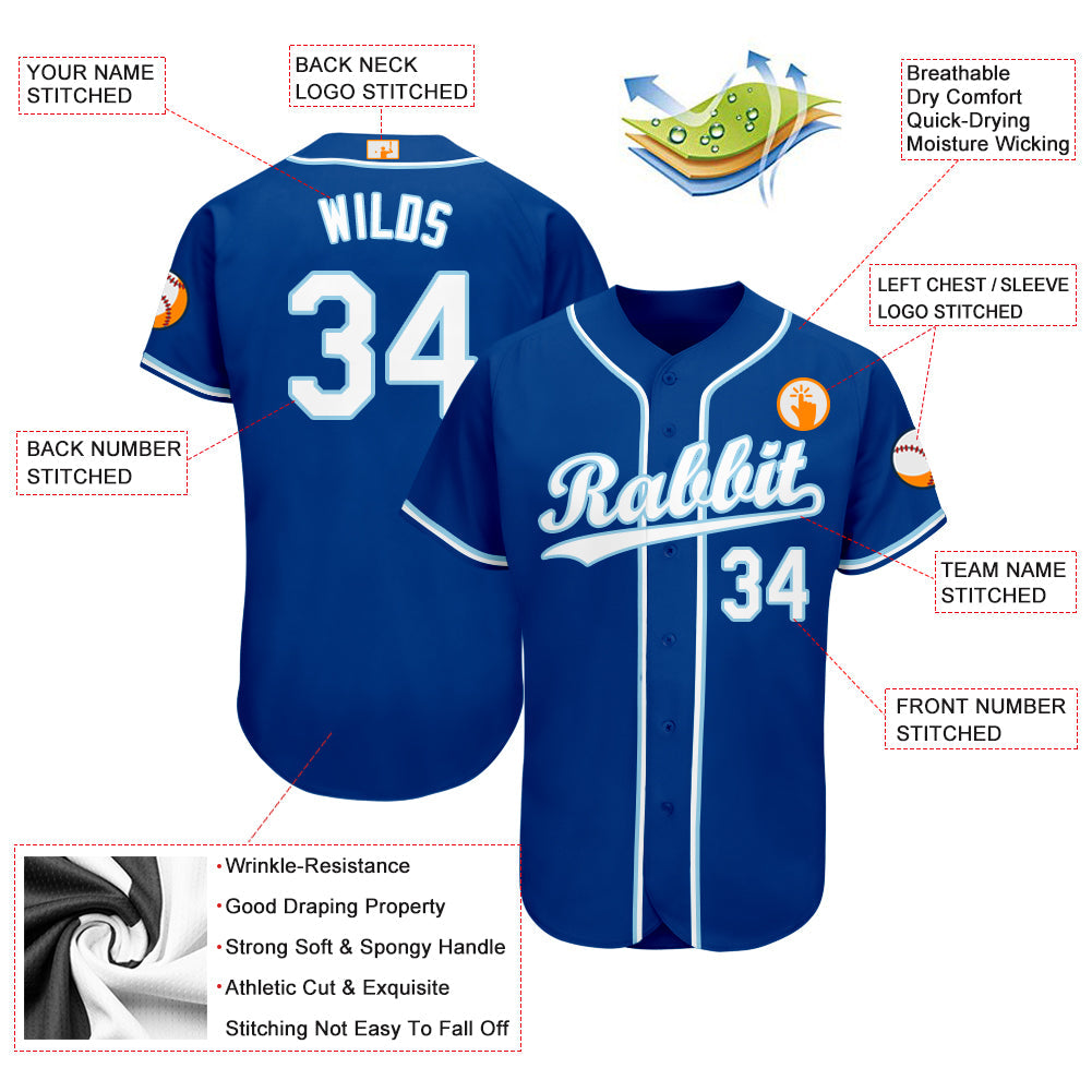 Custom Royal White-Light Blue Baseball Jersey - Sky-Custom