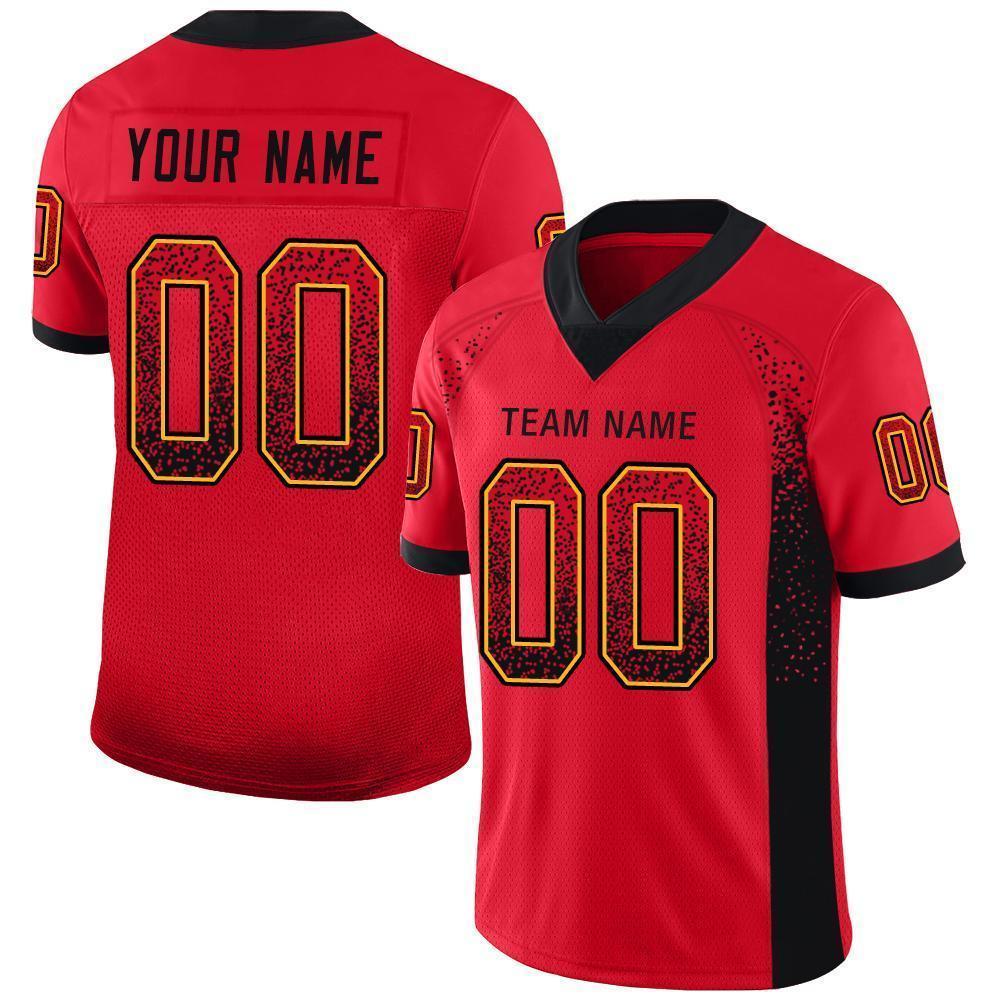 Custom Scarlet Black-Gold Mesh Drift Fashion Football Jersey - Sky-Custom