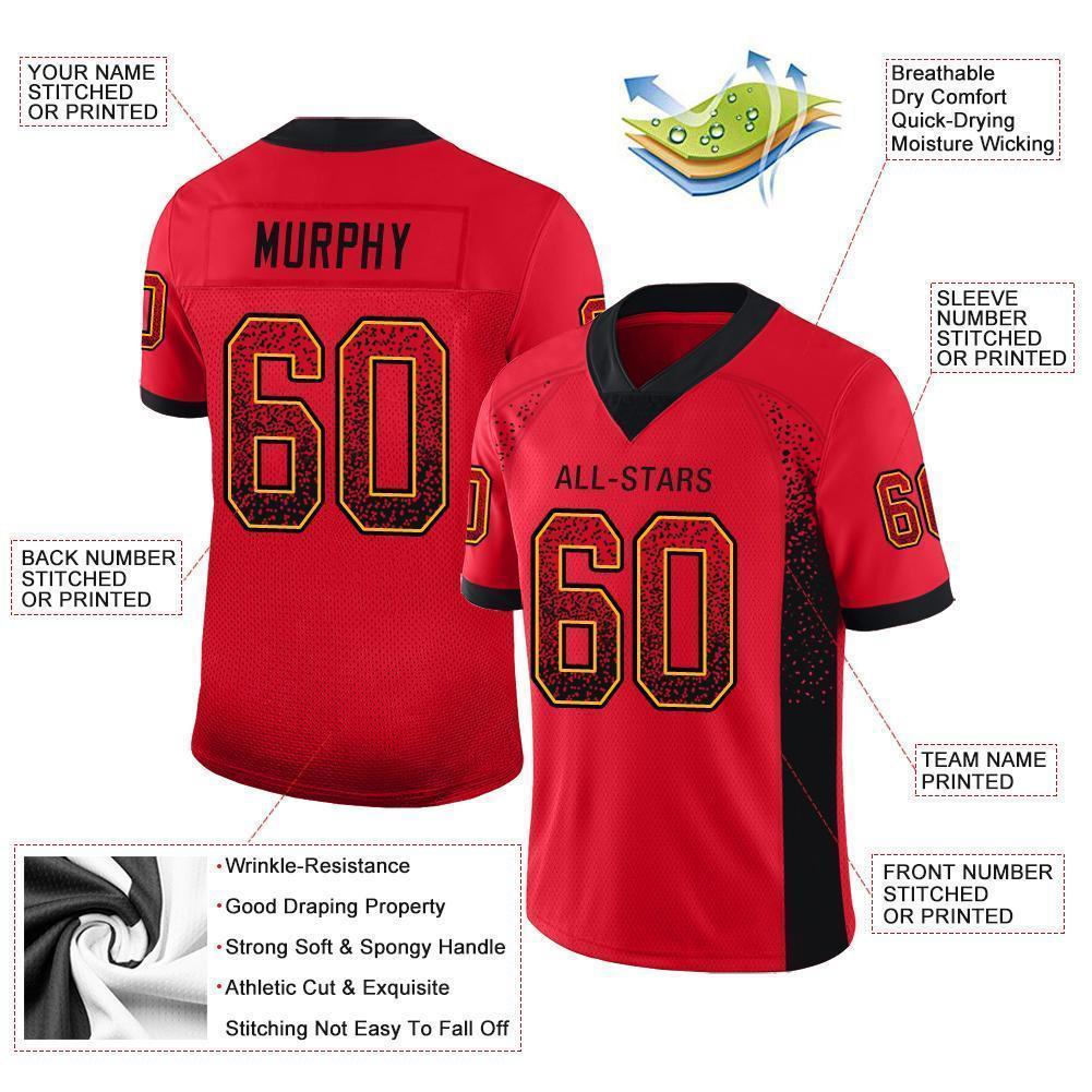 Custom Scarlet Black-Gold Mesh Drift Fashion Football Jersey - Sky-Custom