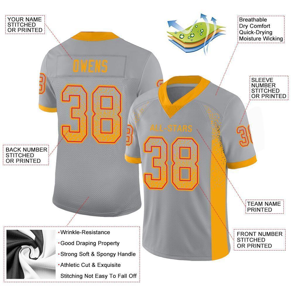 Custom Light Gray Gold-Scarlet Mesh Drift Fashion Football Jersey - Sky-Custom