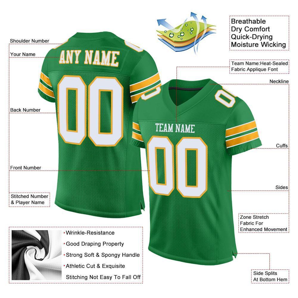 Custom Grass Green White-Gold Mesh Authentic Football Jersey - Sky-Custom