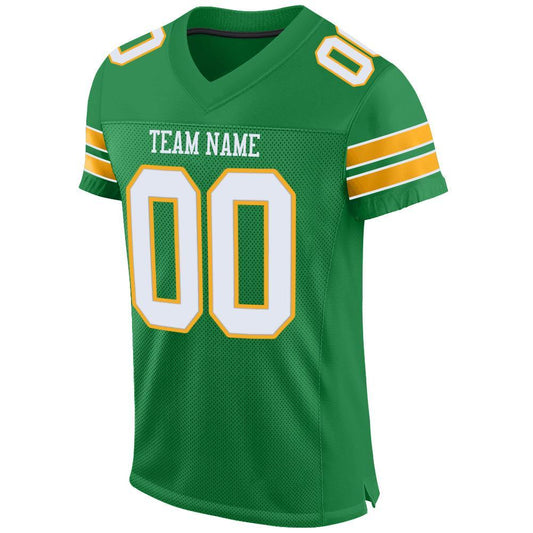 Custom Grass Green White-Gold Mesh Authentic Football Jersey - Sky-Custom