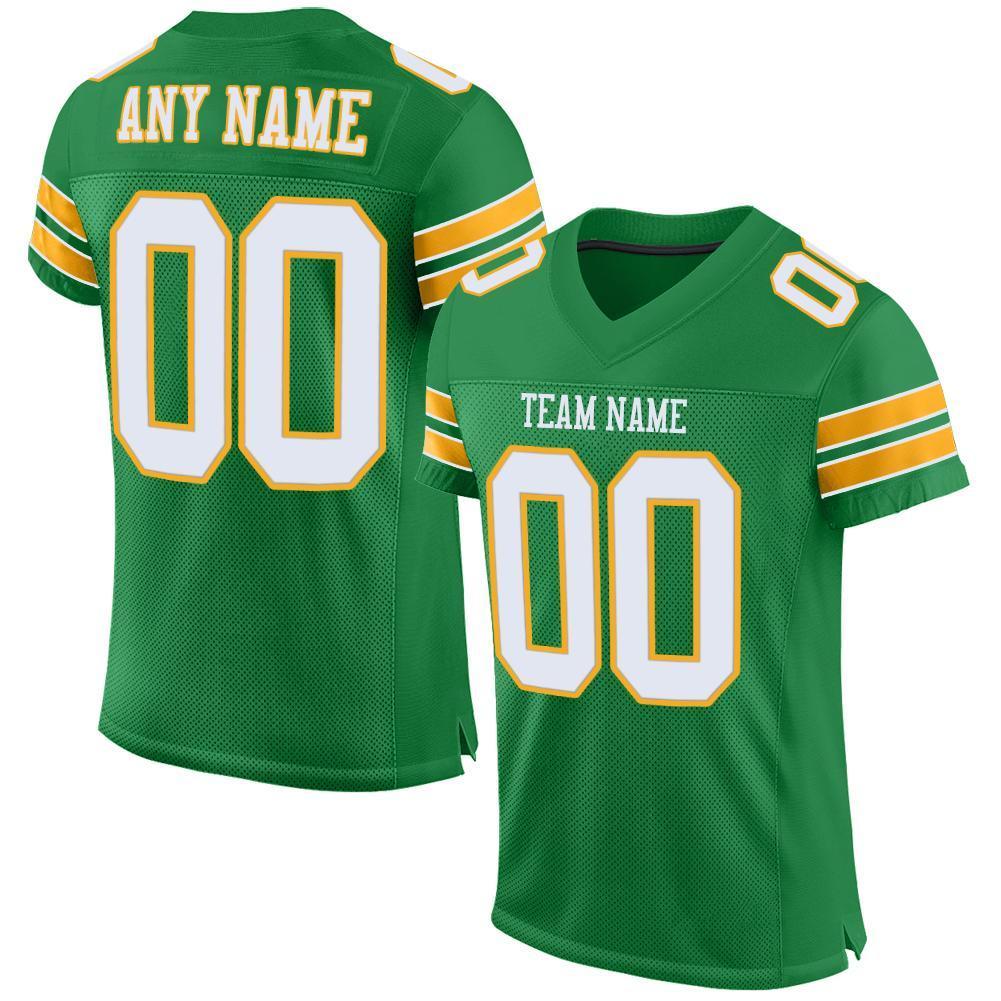 Custom Grass Green White-Gold Mesh Authentic Football Jersey - Sky-Custom
