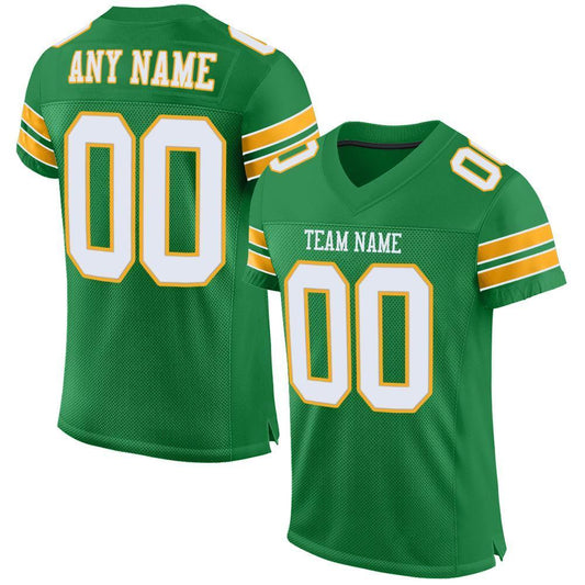 Custom Grass Green White-Gold Mesh Authentic Football Jersey - Sky-Custom