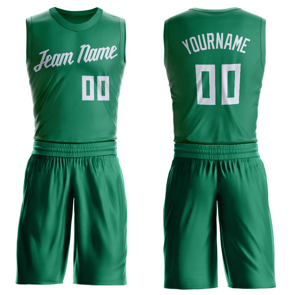 Custom Kelly Green White Round Neck Suit Basketball Jersey - Sky-Custom