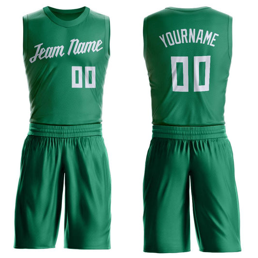 Custom Kelly Green White Round Neck Suit Basketball Jersey - Sky-Custom