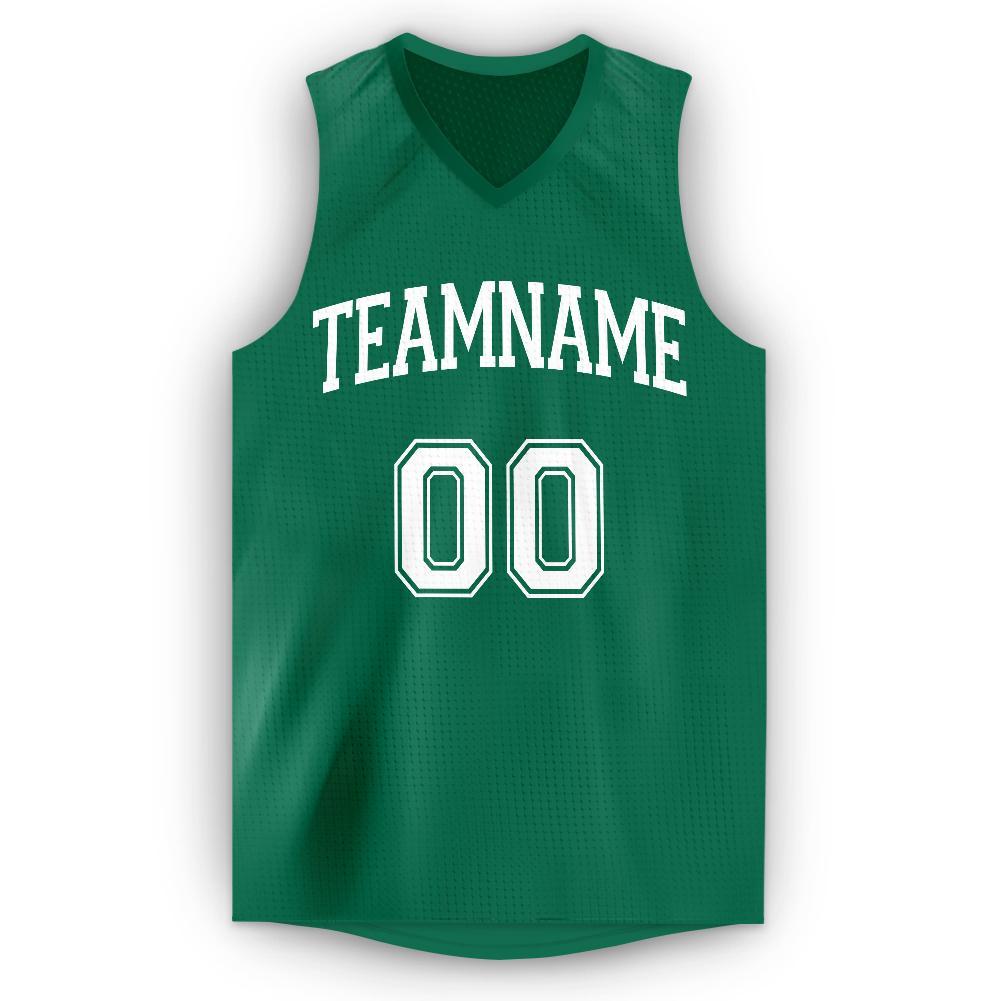 Custom Kelly Green White V-Neck Basketball Jersey - Sky-Custom
