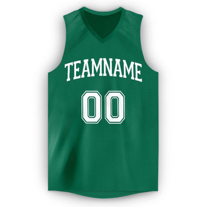 Custom Kelly Green White V-Neck Basketball Jersey - Sky-Custom