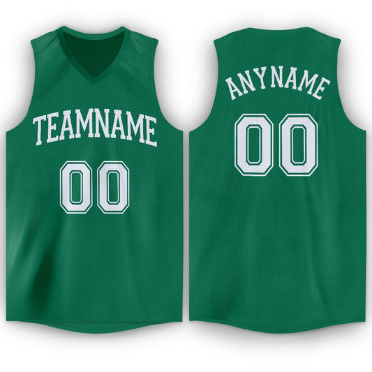 Custom Kelly Green White V-Neck Basketball Jersey - Sky-Custom