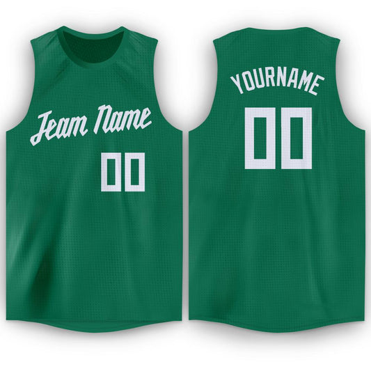 Custom Kelly Green White Round Neck Basketball Jersey - Sky-Custom