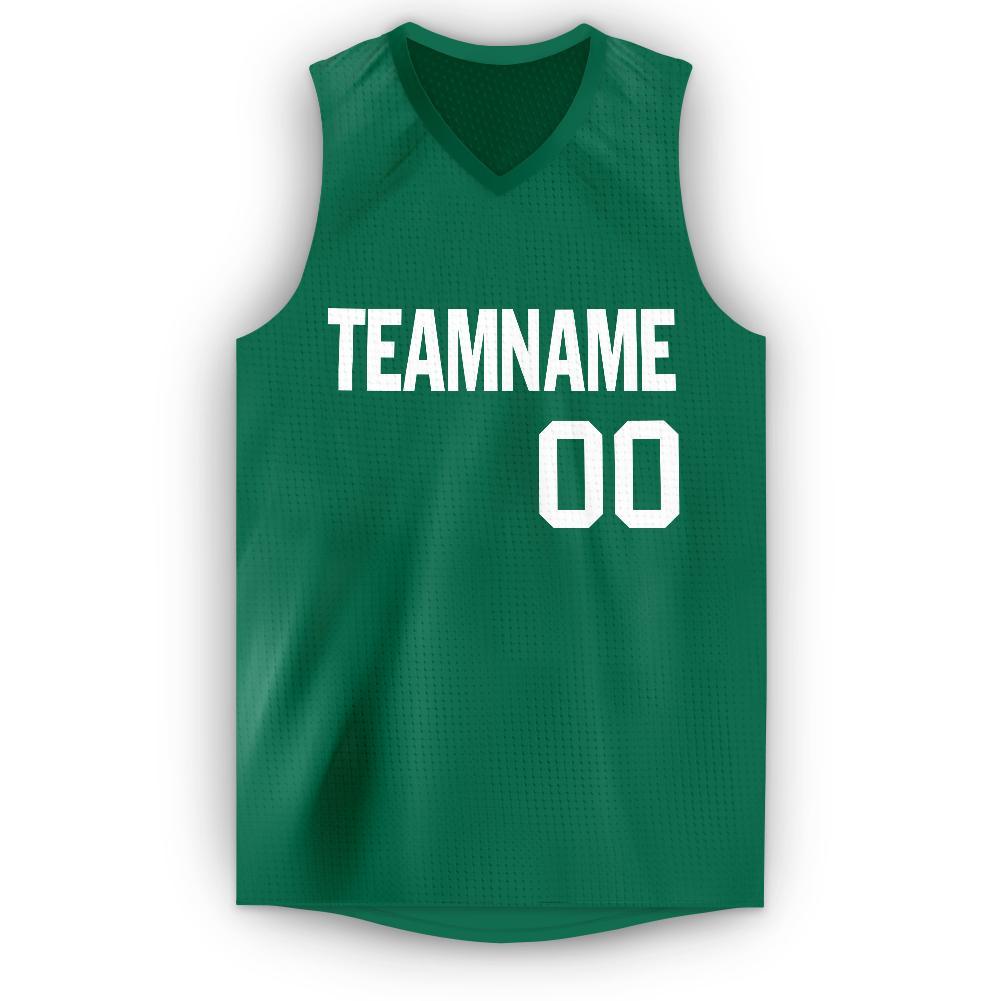 Custom Kelly Green White V-Neck Basketball Jersey - Sky-Custom