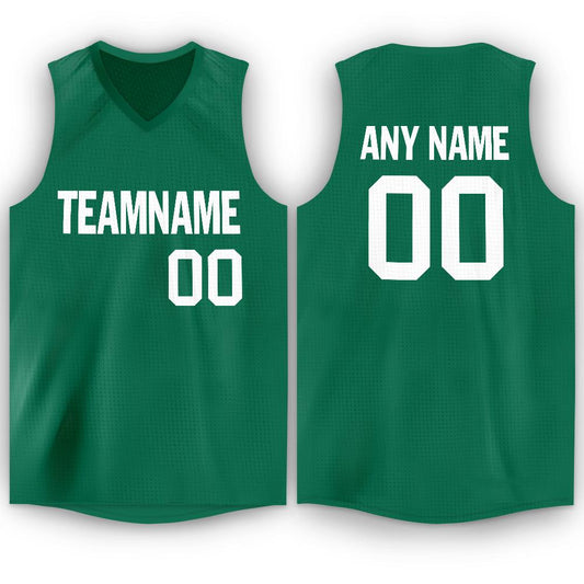 Custom Kelly Green White V-Neck Basketball Jersey - Sky-Custom