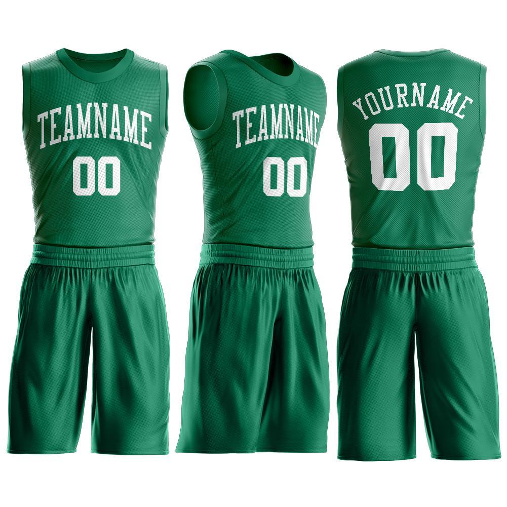Custom Kelly Green White Round Neck Suit Basketball Jersey - Sky-Custom