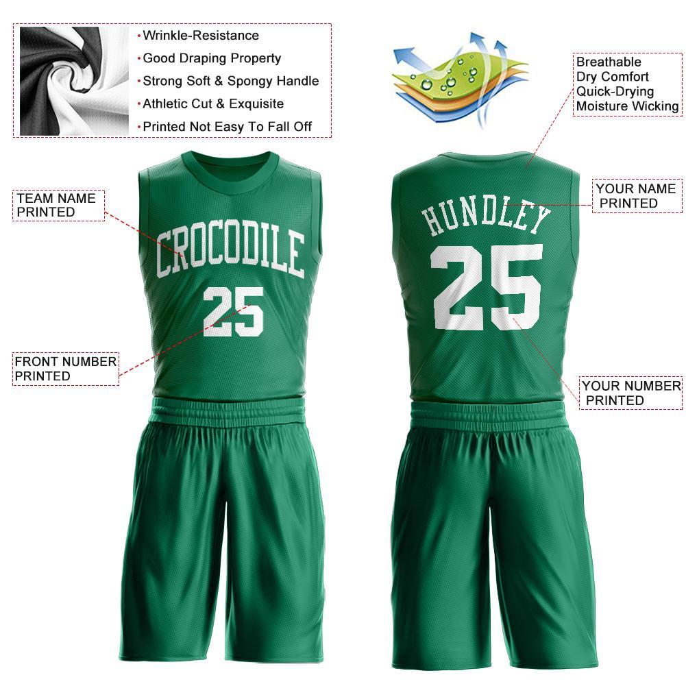 Custom Kelly Green White Round Neck Suit Basketball Jersey - Sky-Custom