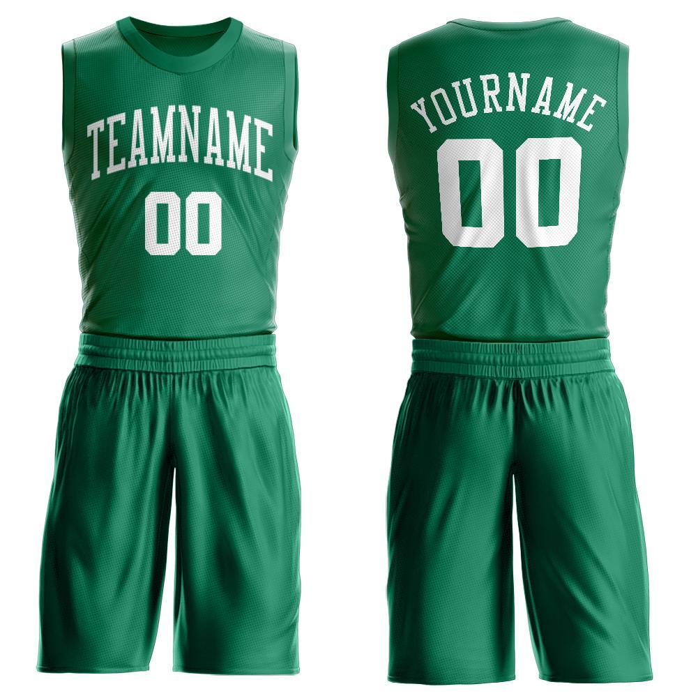 Custom Kelly Green White Round Neck Suit Basketball Jersey - Sky-Custom