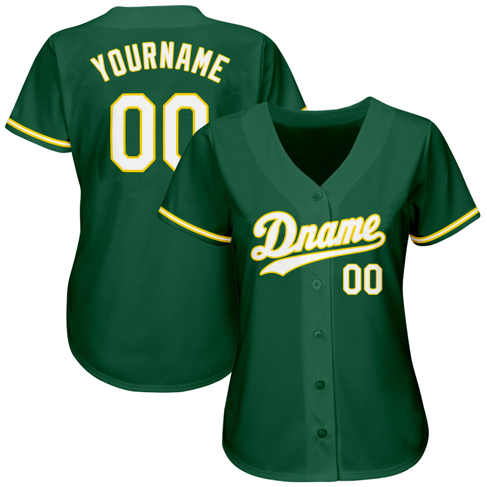 Custom Kelly Green White-Gold Authentic Baseball Jersey - Sky-Custom