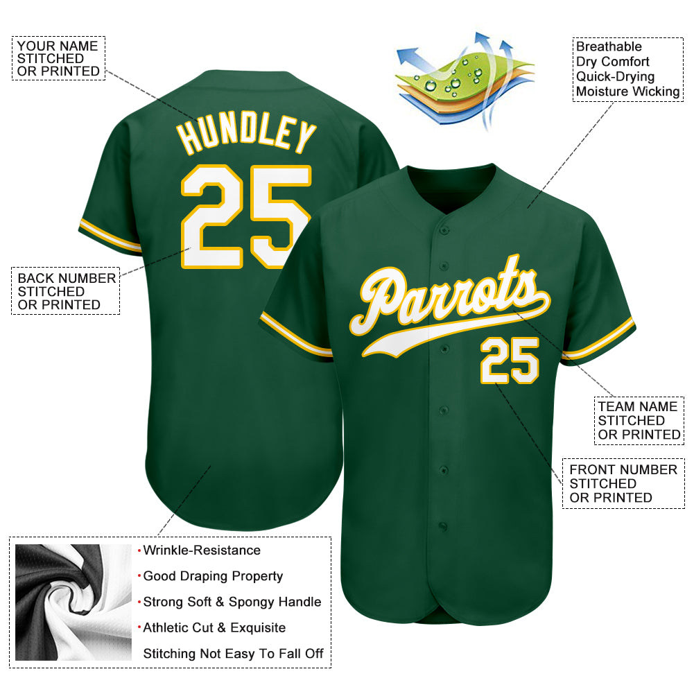Custom Kelly Green White-Gold Authentic Baseball Jersey - Sky-Custom