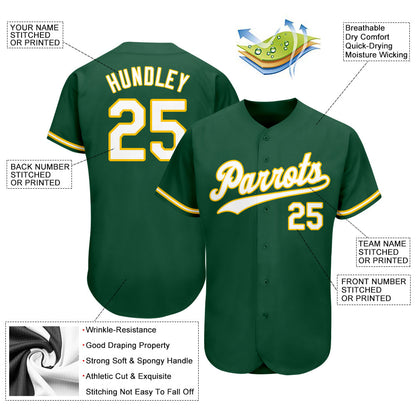 Custom Kelly Green White-Gold Authentic Baseball Jersey - Sky-Custom
