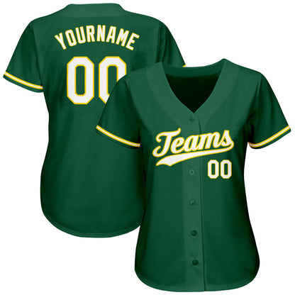 Custom Kelly Green White-Gold Authentic Baseball Jersey - Sky-Custom