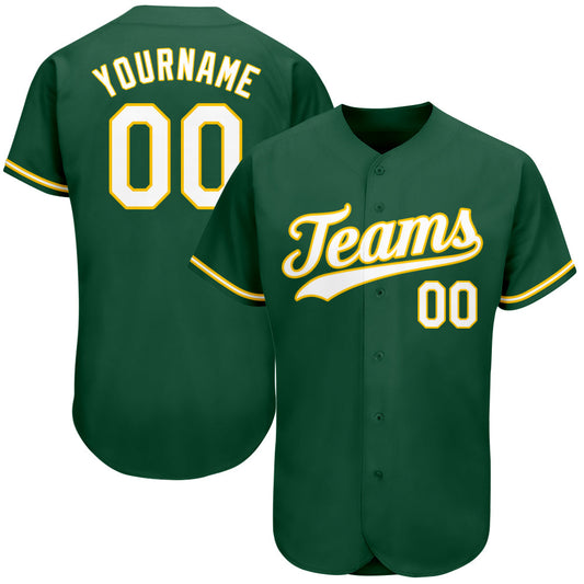 Custom Kelly Green White-Gold Authentic Baseball Jersey - Sky-Custom