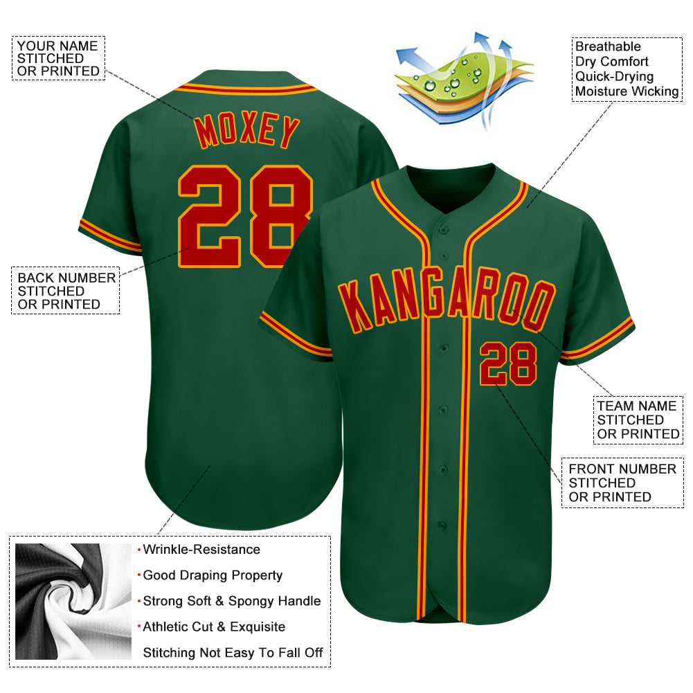 Custom Kelly Green Red-Gold Authentic Baseball Jersey - Sky-Custom