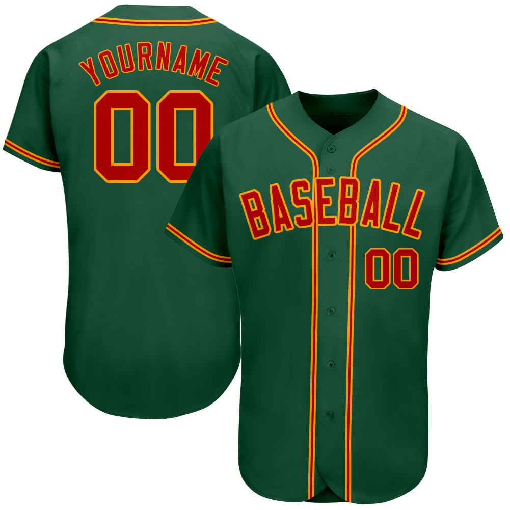 Custom Kelly Green Red-Gold Authentic Baseball Jersey - Sky-Custom
